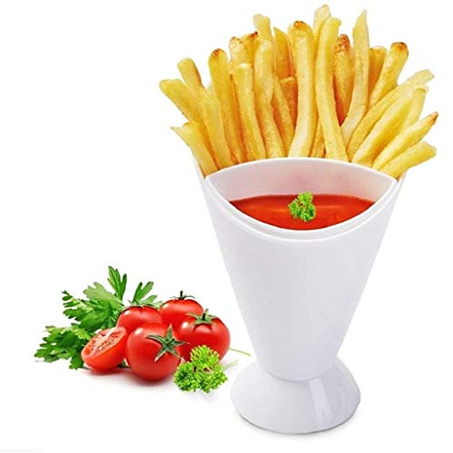 EVRYLON Sostenedor de Papas Fritas con Salsas plástico contenedor hogar Bar Restaurante Color Blanco Visto en TV Idea cumpleaños