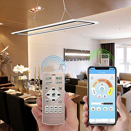 EYLM Lámpara Colgante LED con Luz Regulable, Lámpara Colgante Moderna con Altura Ajustable, con Aplicación móvil y Control Remoto para el Comedor, Sala, Oficina, Cocina y Restaurante