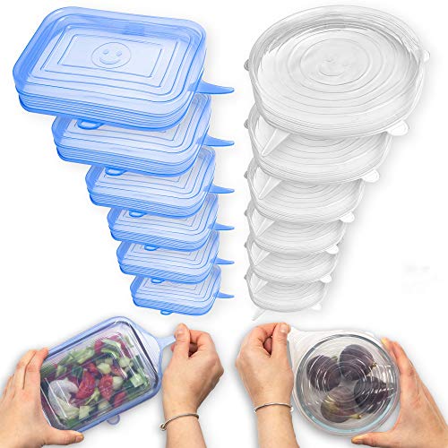 Fabsamb Tapas Silicona Ajustables Cocina Para Contenedores De Alimentos (12pcs) Tapaderas Elásticas Reutilizables Ecológicas, Tapa Para Tazas, Ollas