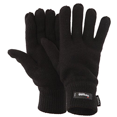 Floso - Guantes de punto Thinsulate Invierno/Frio para hombre/caballero (3M 40gr) (Talla Única) (Negro)