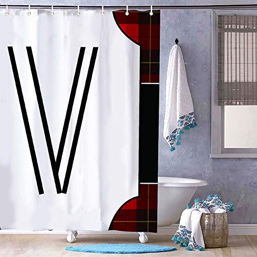 Free Brand Cortina de ducha con ganchos de tela de poliéster larga con diseño de letra capital V capital para baño, cortina de baño de 182 x 182 cm