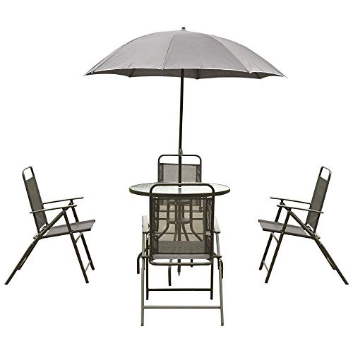 FTFTO Living Decoration 6 PCS Patio Garden Set Furniture 4 Sillas Plegables Mesa con sombrilla Gris Nuevos Juegos de Muebles de jardín al Aire Libre