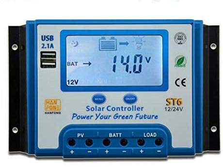 Fuhuihe - Controlador solar (12 V/24 V, conmutación automática, PWM, regulador de panel solar, protección de múltiples circuitos, sistema de rejilla (ST6-50A)