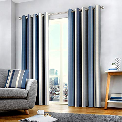 Fusion Cojín de Rayas Whitworth, 100% algodón, Forro: 52% poliéster y 48% algodón, Azul, Curtains: 66" Width x 90" Drop (168 x 229cm)