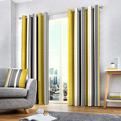 Fusion Cojín de Rayas Whitworth, 100% algodón, Forro: 52% poliéster y 48% algodón, Ocre, Curtains: 66" Width x 90" Drop (168 x 229cm)