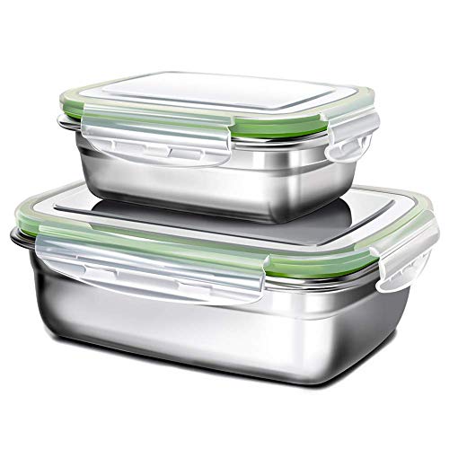 GA Homefavor Fiambreras Caja de Almuerzo de Acero Inoxidable para Alimentos Ensalada de Frutas Recipiente (Conjunto de 2)