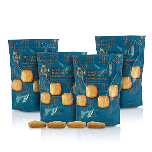 Galletas saladas de Queso Parmigiano Reggiano DOP, Crackers Gourmet - 80 gr (Paquete de 4 Piezas)