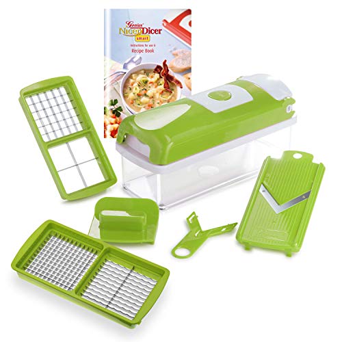 Genius Nicer Dicer Smart | 6 partes | Cortador de frutas y verduras | tirar dados | robar | cepillado | cortar | incluyendo folleto de recetas