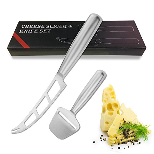 Gifort Cuchillo de Queso, Set de Cuchillos de Queso de Acero Inoxidable Cortadora de Queso y Juego de Cuchillos Cuchillo de Fruta para sándwiches Queso Mantequilla, Plata