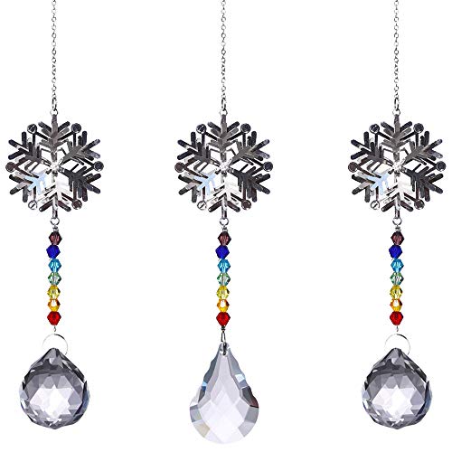 GLOBALDREAM Bola de Crista con Copo de Nieve, 3 Piezas Bola de Cristal Feng Shui Suncatcher Bolas de Cristal Colgantes para Cortina Ventana Techo para Decoración en Hogar, Bodas y Fiestas