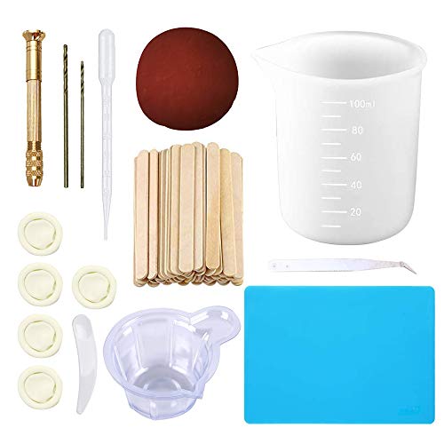 Gobesty Juego de Herramientas de Resina epoxi Tazas para Mezclar, 58 piezas, kit de herramientas de resina, plástico, para hacer joyas de pintura de fundición de resina