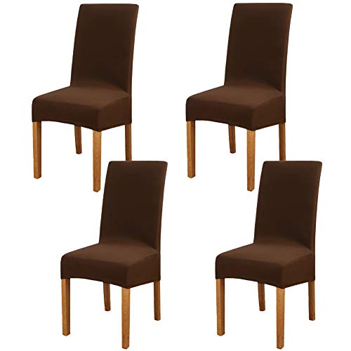 GouBao 4 Piezas Fundas de Sillas de Comedor, Elásticas y Modernas Funda Asiento Silla, Desmontables Lavables Cubiertas para Sillas para Comedor Hotel Banquete de Boda Decoración (Marron oscuro)