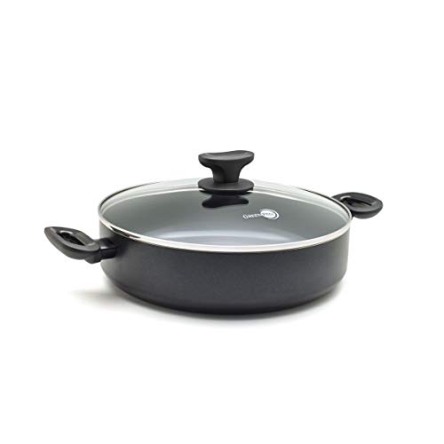 GreenPan Sartén con Tapa, Skillet, Antiadherente de Cerámica, Apto para Todo Tipo de Cocinas, Inducción, Horno y Lavavajillas, 28 cm/ 4.3 L, Negra