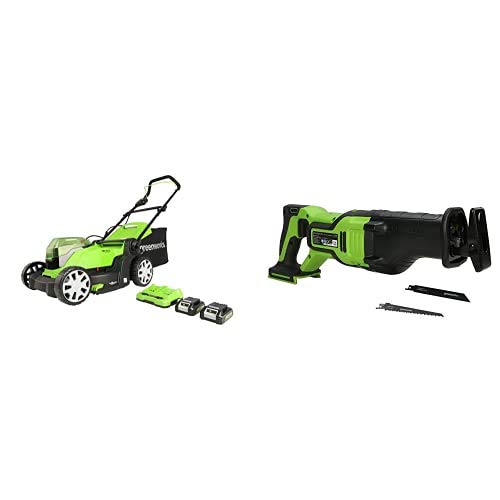 Greenworks Cortacésped con batería G24X2LM412x, Li-Ion 24VX2 41 cm Ancho Corte hasta 220 m² + Batería Sierra de Sable GD24RS, 24V Li-Ion Control de Velocidad