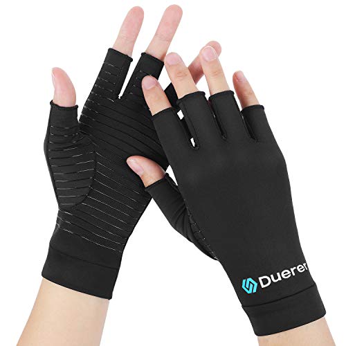 Guantes de cobre para artritis, Duerer Los mejores guantes de compresión para hombres y mujeres. Túnel carpiano RSI Guantes de compresión tendinitis reumatoide para el trabajo diario (Negro, Large)