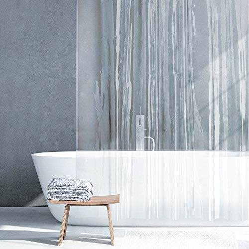 Guiffly Cortina Baño Impermeable Antimoho PEVA Cortina de Ducha Larga Cortina Bañera Semi-Transparente Lavable Cortina Ducha Cortina Ducha con 12 Ganchos de Plástico (180x180 cm)