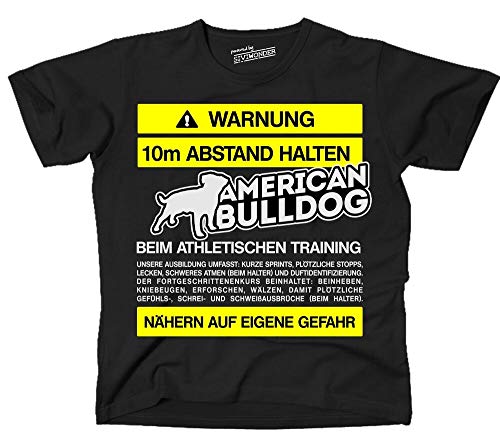 gyyy T-Shirt Warning Distance American Bulldog Training Funny Slogan Dog Motif BlackXXL