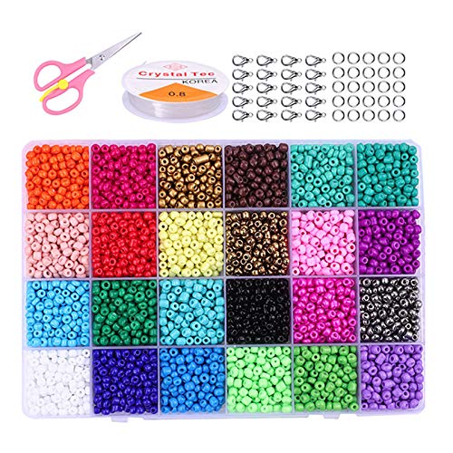 Hanbee Cuentas de Colores para Los niños 12000 Piezas 3mm Mini Cuentas y Abalorios Cristal para DIY Pulseras Regalo Collares Bisutería (24 Colores)