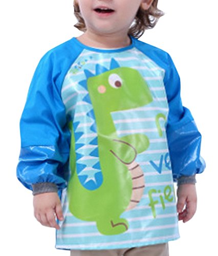 Happy Cherry - Blusón Delantal Babero Impermeable Infantil para pintar de mangas largas para Bebés niños niñas(4-6 años)- XL - Dinosaurio