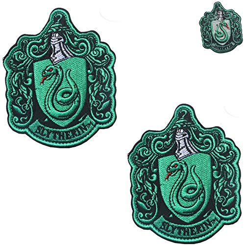 Harry Potter House of Slytherin House Hogwarts Crest parches bordados a todo color planchado, táctico militar moral emblema parche conjunto apliques insignia para abrigo chaqueta sombrero mochila