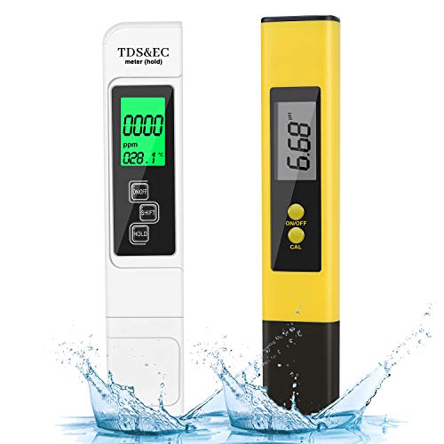 HAUSPROFI Medidor de pH Digital TDS EC con Pantalla LCD PH de Temperatura 4 en 1 Set de Comprobador de Calidad de Agua, Medidor Digital de pH para Agua Potable, Alimentos, Piscinas etc