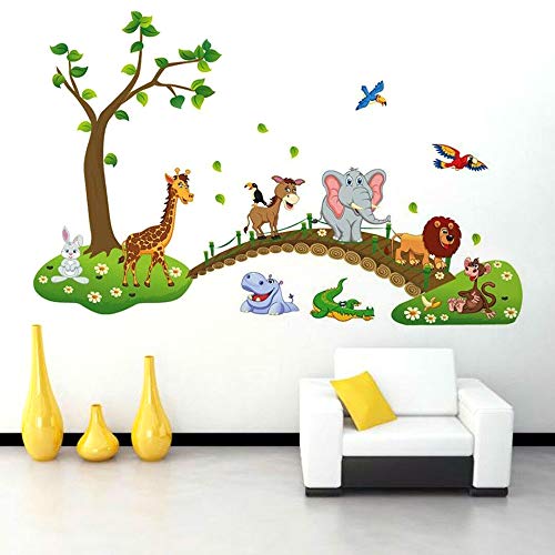 hgjhgkljhk Dibujos Animados Elefante Jirafa Animales Tema Pared Arte calcomanía Pegatina Mural decoración para Sala de Estar vivero bebé Dormitorio decoración