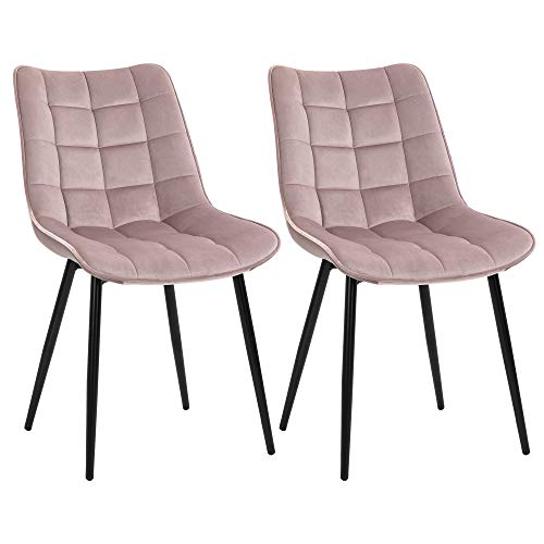 HOMCOM Conjunto de 2 Sillas de Comedor Tapizadas en Terciopelo Acolchadas con Patas de Metal de Estilo Nórdico y Vintage 46x58,5x85,5 cm Rosa