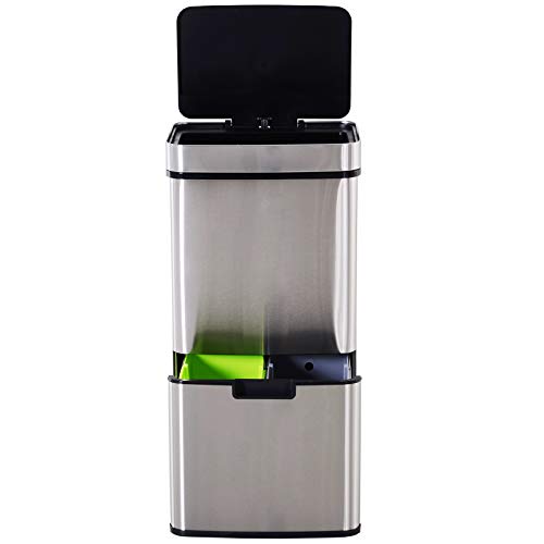 HOMCOM Cubo de Basura Apertura Automática Sensor Papelera Reciclaje para Cocina Dormitorio 72L Acero INOX