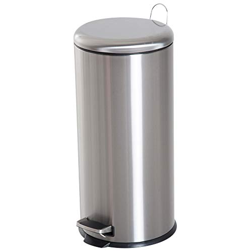 HOMCOM Cubo de Basura con Apertura a Pedal Basurero Automático Cierre Interno Extraíble con Volumen de 30 L Acero Inoxidable Ф29,2x62,9 cm Plateado