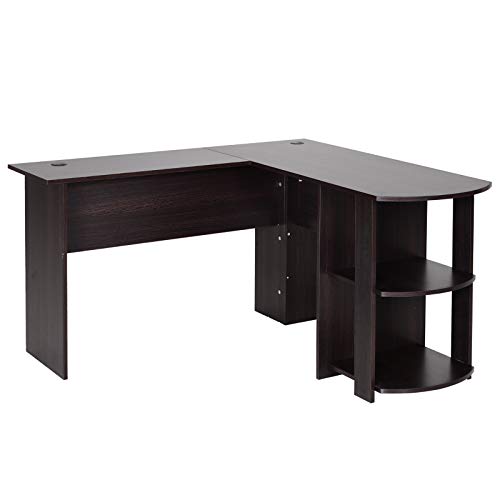 HOMCOM Mesa de Ordenador PC Escritorio para Oficina Hogar Tipo Esquinera Forma L con Estantes 136.2x130.4x72cm Madera