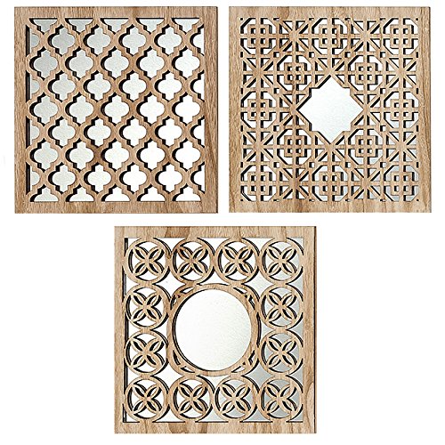 Home Collection - Muebles, decoración - conjunto de 3 espejos de pared - Patrón: árabe - Estilo: étnico - Color: natural - 30 cm