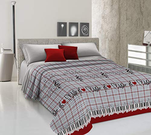 Homelife Colcha Fina de Verano y Primavera para Cama de 150 cm | Edredón Estampado con diseño Musical Fabricado en Italia | Ligera Colcha cubrecama de algodón para Cama de Matrimonio | Rojo, 260x280