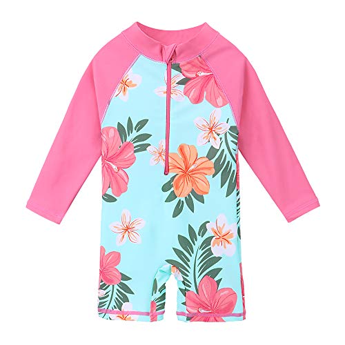 HUAANIUE Traje de baño para niños pequeñas Traje de baño de Manga Corta Traje de baño de una Pieza Zip Rash Guard Protección Solar Traje de baño UPF 50+ Natación Bañarse Ropa de Playa