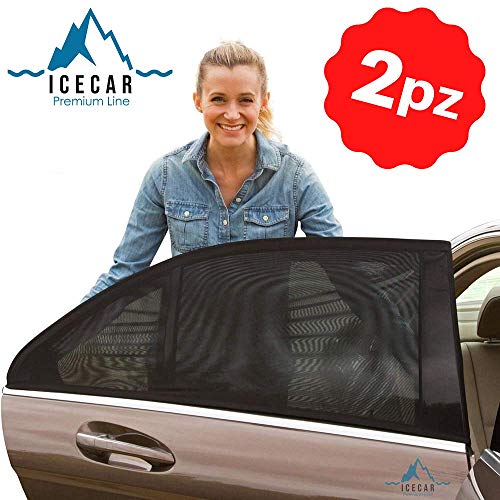 ICECAR Parasol Coche Bebe Originales - Nuevo Tejido 130g/m² Premium Royal Stretch 2020 - Parasol Coche Infantil Lateral, Proteccion Rayos UV, Mosquitos y mas Privacy - 2 Piezas