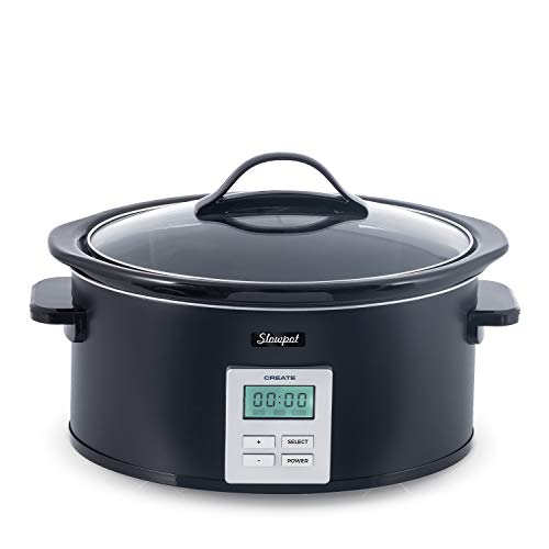 IKOHS SLOWPOT Chef - Olla de cocción Lenta eléctrica 5,5L, 200W, Capacidad 5,5 L, Cazuela Cerámica con Asas Extraíble, Programable hasta 24h, Digital, Slow Food, Tapa De Cristal Termorresistente