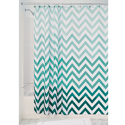 InterDesign Ombre Chevron Cortina de baño textil | Cortina para baño de fácil cuidado de 183 cm x 183 cm | Cortina de ducha o bañera con diseño en zigzag| Poliéster verde