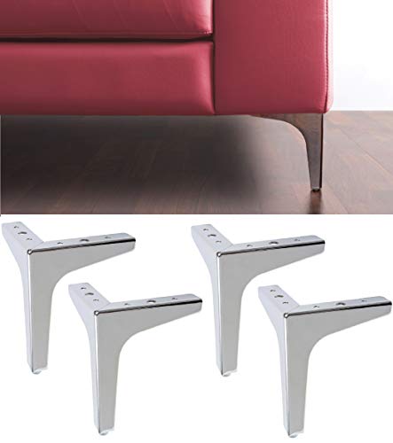 IPEA - 4 Patas para sofás, Muebles, armarios, sillones Modelo Stella - Juego de 4 Patas de Hierro para decoración - Diseño Moderno y Elegante, Color Plateado Cromado, Altura 130 mm