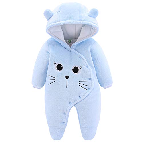 JiAmy Bebé Ropa de Invierno Mameluco con Capucha Fleece Traje de Nieve Pelele de Algodón Azul 0-3 Meses