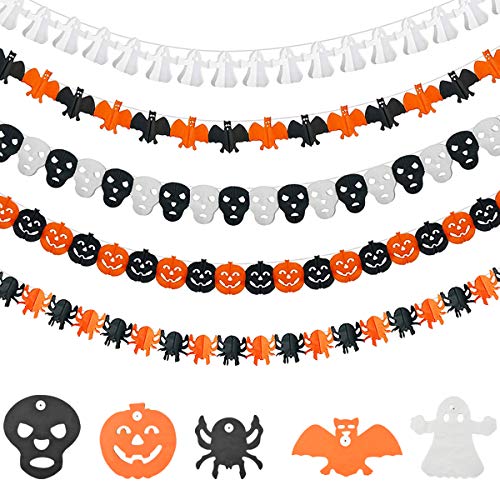 Jinlaili Halloween Banner, 5 Piezas de Pancarta de Halloween, Conjunto de Fantasmas de Calavera de Murciélago de Calabaza para Decoración de Miedo de Halloween