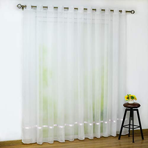 Joyswahl - Cortina transparente con cinta de raso, diseño "Maja", cortinas con ojales, 300 x 225 cm, color blanco