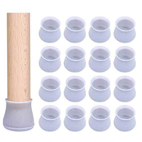 JTMM 124/5000 16 Paquetes de Protectores de Piso de Silicona para Patas de Silla, Fundas Antideslizantes para Patas de Mesa de Muebles Redondos, arañazos y Ruido Transparente