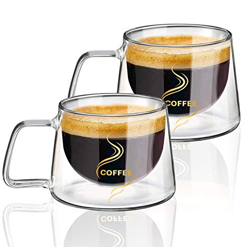 KAMEUN Vasos de Doble Pared 2X 200 ml Copas de Vidrio Térmico Resistente al Calor y Frío Tazas con Efecto Flotante para Té, Café, Capuchino