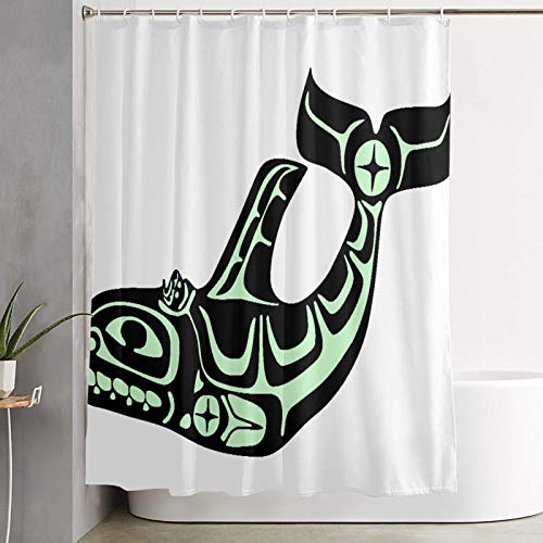 KGSPK Cortinas de Ducha,Salmón Negro Americano Nativo Ballena Blanca Alaska Noroeste de Alaska,Cortina de baño Decorativa para baño,bañera 180 x 180 cm