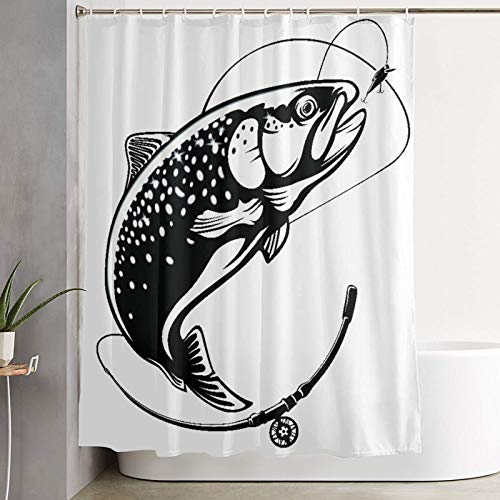 KGSPK Cortinas de Ducha,Trucha Arco Iris Saltando salmón de Agua Aislado sobre Fondo Blanco.,Cortina de baño Decorativa para baño,bañera 180 x 180 cm