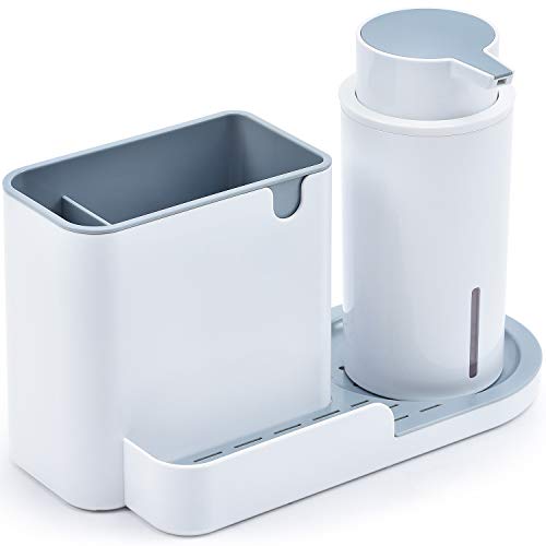 Kingrack,Set Organizador Cocina, Jabonera de Cocina, Dispensador de Detergente,Cocina lavavajillas Esponja de Almacenamiento Estante, ABS,24.5 x 13.5 x 13 cm