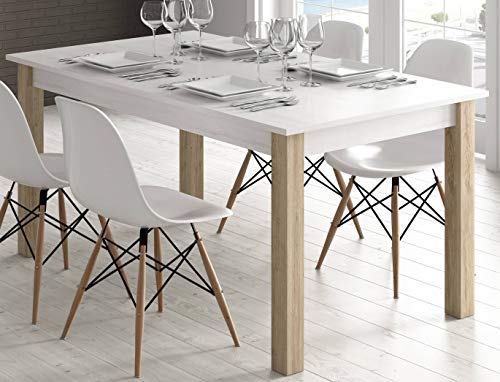 KITKAY Mesa de Comedor Extensible de 135X90 cm. en Roble Blanco/Roble Natural