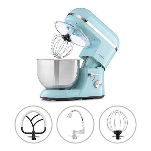 Klarstein Bella Elegance - Robot de cocina, Potencia 1300W/1,7PS, 6 niveles, Función pulso, Sistema de amasado planetario, 5 L, Cuenco acero inoxidable, Inclinación, Bloqueo de seguridad, Azúl