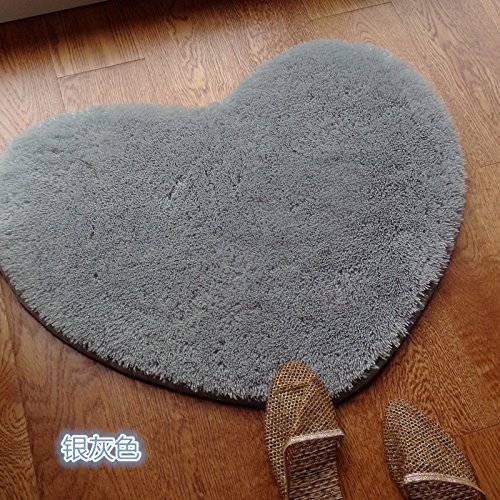 KOOCO Encantador Sedoso Heart-Shaped Antideslizante Mat Mat Baño Puerta de Caoba Alfombrillas absorbentes tapete Mat Mat Habitación de Matrimonio, 50 * 65cm, Gris Plateado