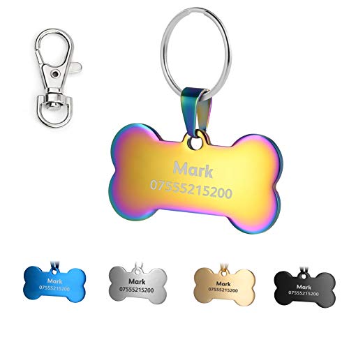 KSZ Etiquetas de identificación para Mascotas de Acero Inoxidable, Etiquetas Personalizadas para Perros y Gatos. Grabado Frontal y Trasero. Múltiples Colores (Colorful, Hueso)