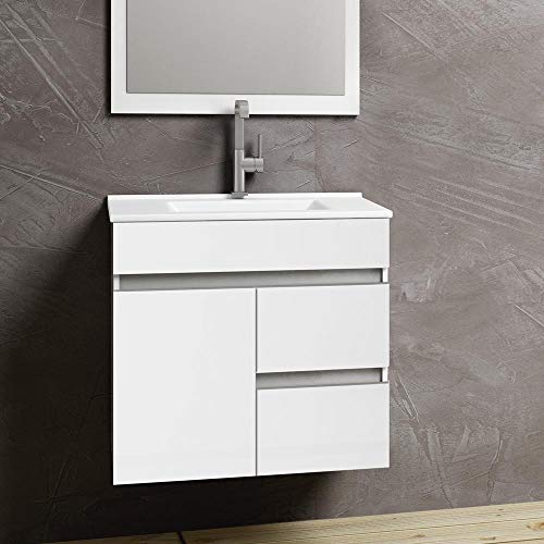 Kulldesign.com Conjunto Mueble de baño suspendido con Lavabo y Espejo